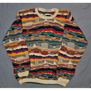 Vintage COOGI Sweater Mens Large Multicolor 3D Knit Mercerized Cotton Bold 90s